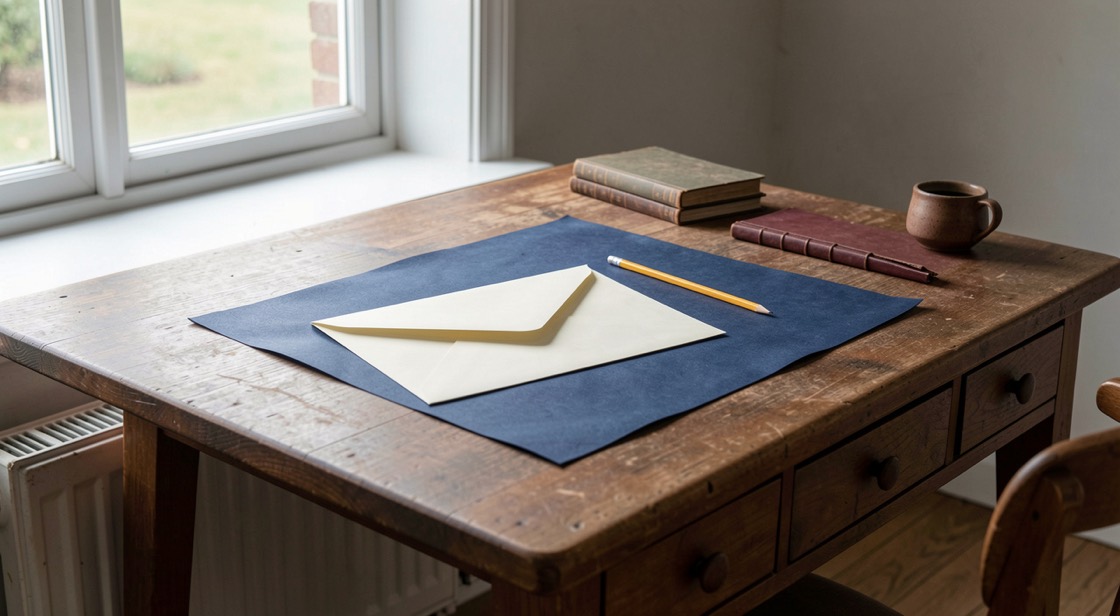 A quiet editorial desk with paper notes and a pencil