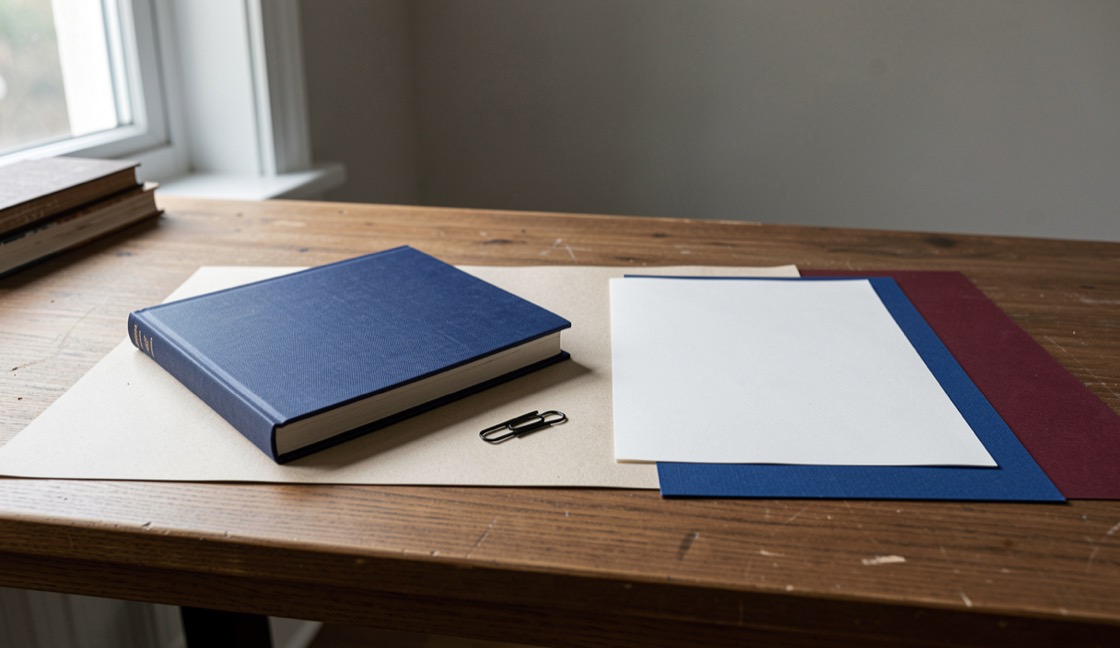 A quiet editorial desk with paper notes and a pencil