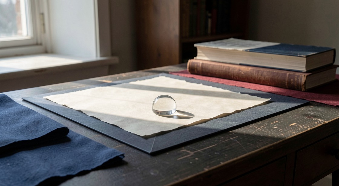 A quiet research table with notes related to Providence and presence in Lincoln's words